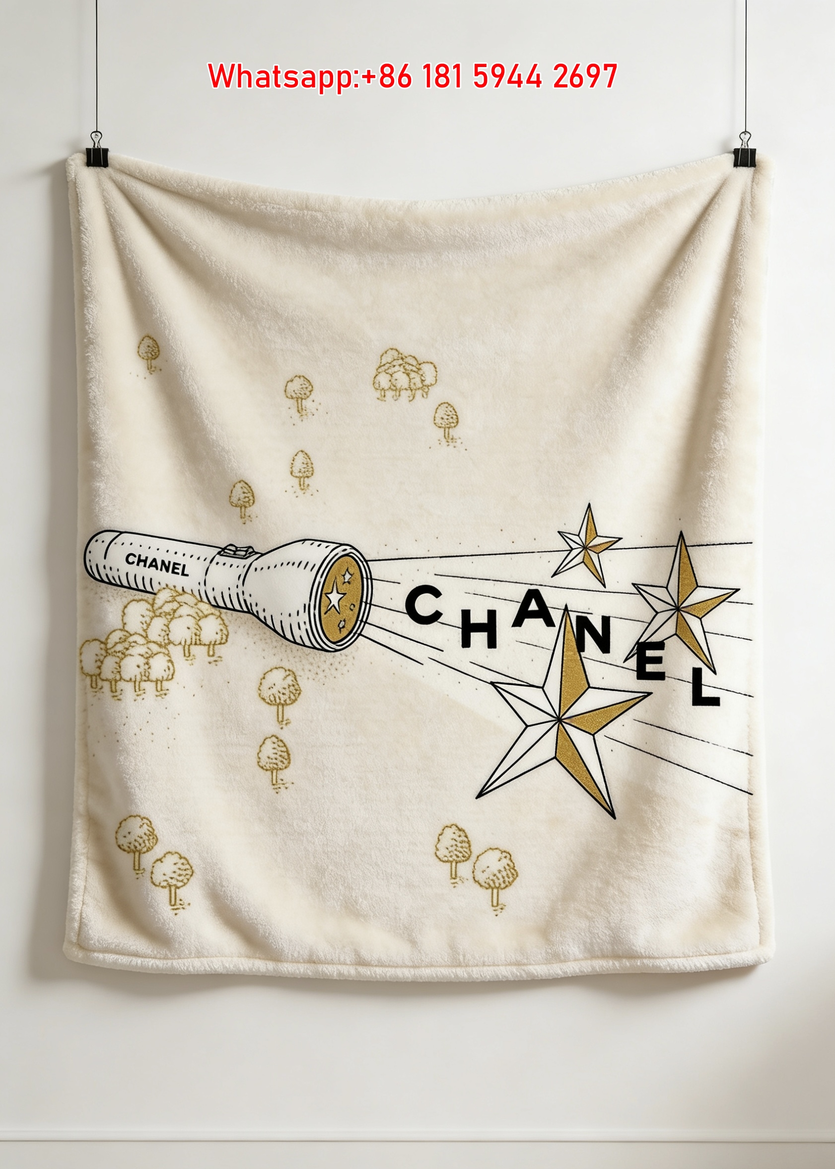 Chanel Flashlight Star Illustration Flannel Throw Blanket IMG_7065